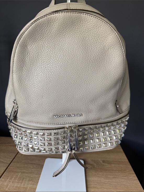 Michael Kors Handbags - Michael Kors Grey Pebbled Leather Backpack with Stud Trim